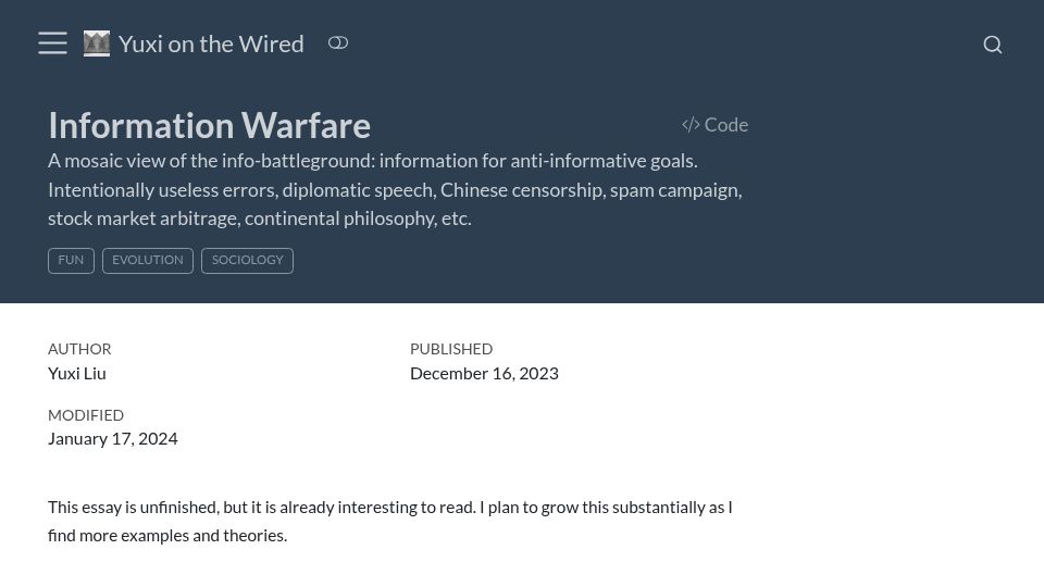 Screenshot of yuxi.ml: Information Warfare