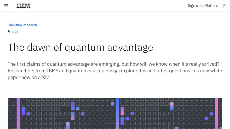 Screenshot of ibm.com: The dawn of quantum advantage