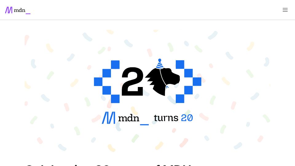 Screenshot of developer.mozilla.org: Celebrating 20 Years of MDN