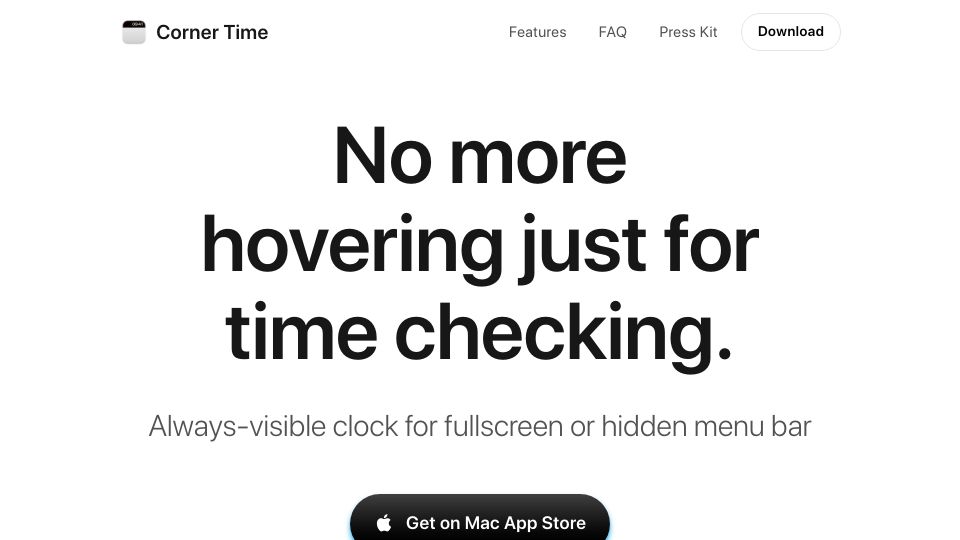 Screenshot of cornertime.app: Show HN: A macOS clock that stays visible when coding or binging in fullscreen