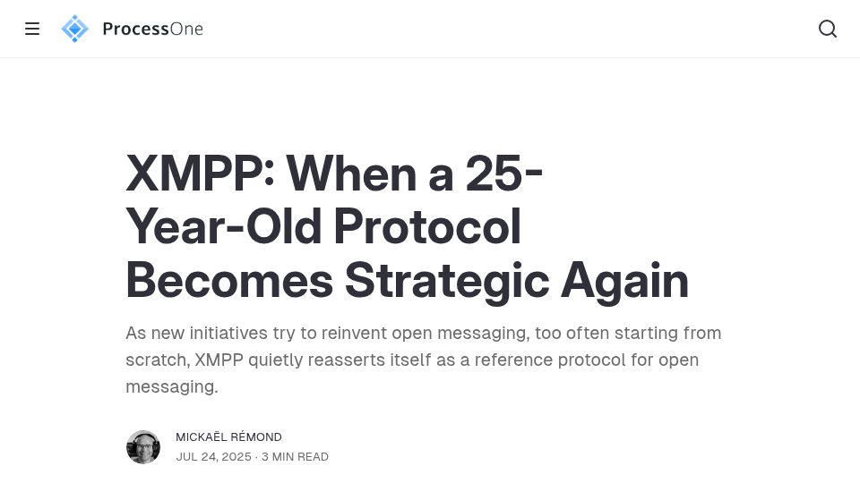 Screenshot of process-one.net: XMPP: When a 25-Year-Old Protocol Becomes Strategic Again