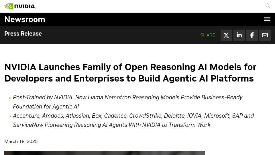 Screenshot of nvidianews.nvidia.com: Nvidia Launches Family of Open Reasoning AI Models: OpenReasoning Nemotron