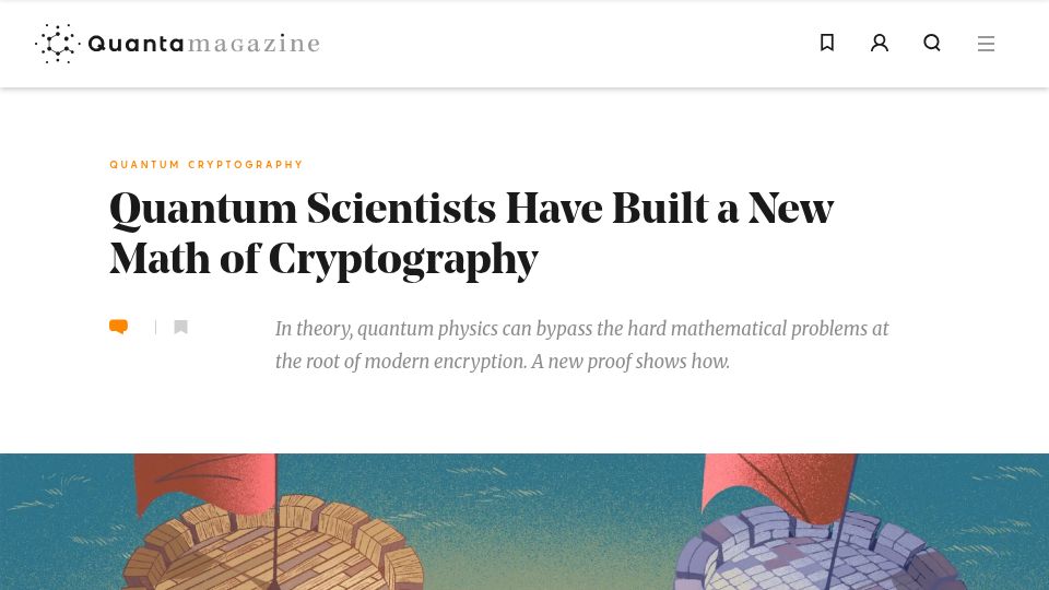 Screenshot of quantamagazine.org: Quantum Scientists Have Built a New Math of Cryptography