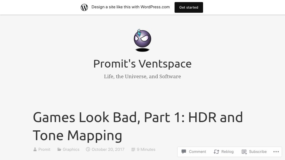Screenshot of ventspace.wordpress.com: Games Look Bad: HDR and Tone Mapping (2017)