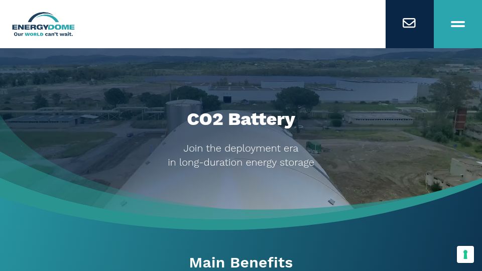 Screenshot of energydome.com: CO2 Battery