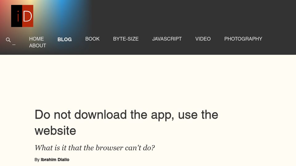 Screenshot of idiallo.com: Do not download the app, use the website