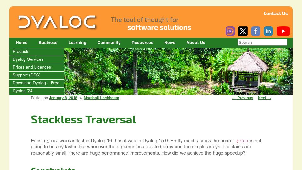 Screenshot of dyalog.com: Stackless Traversal (2018)