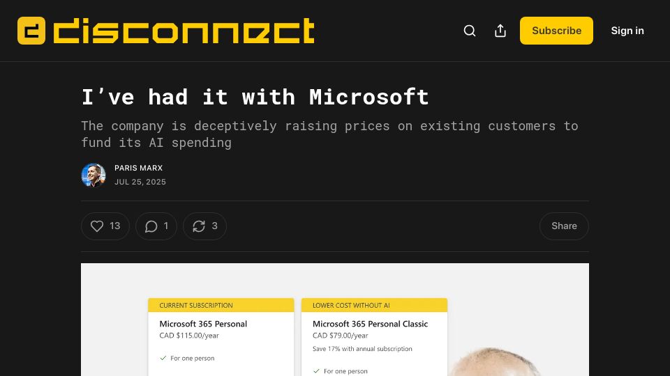 Screenshot of disconnect.blog: I've Had It with Microsoft