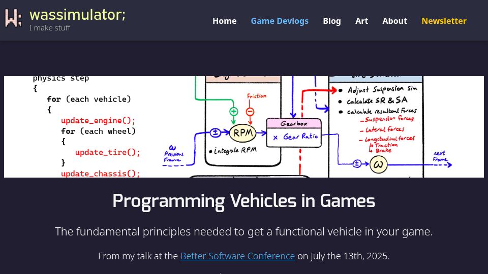 Screenshot of wassimulator.com: Programming vehicles in games