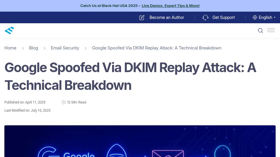 Screenshot of easydmarc.com: Google spoofed via DKIM replay attack: A technical breakdown