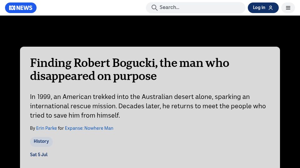 Screenshot of abc.net.au: Finding Robert Bogucki, the man who disappeared on purpose