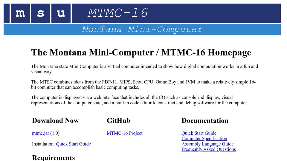 Screenshot of mtmc.cs.montana.edu: Show HN: The Montana MiniComputer