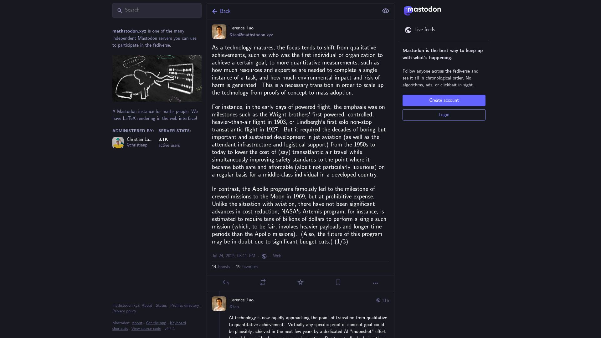 Screenshot of mathstodon.xyz: Quantitative AI progress needs accurate and transparent evaluation