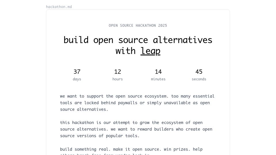 Screenshot of osshackathon.com: Open Source Hackathon 2025