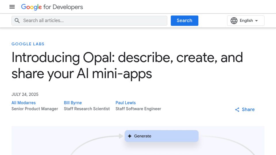 Screenshot of developers.googleblog.com: Google Opal