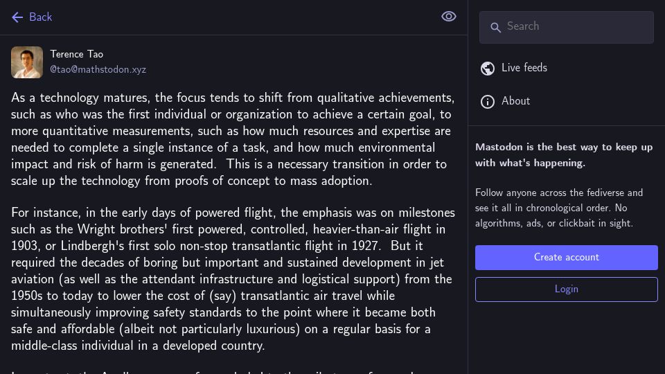 Screenshot of mathstodon.xyz: Quantitative AI progress needs accurate and transparent evaluation