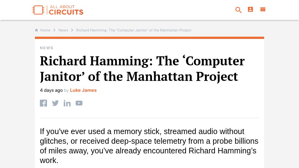 Screenshot of allaboutcircuits.com: The "computer janitor" of the Manhattan project
