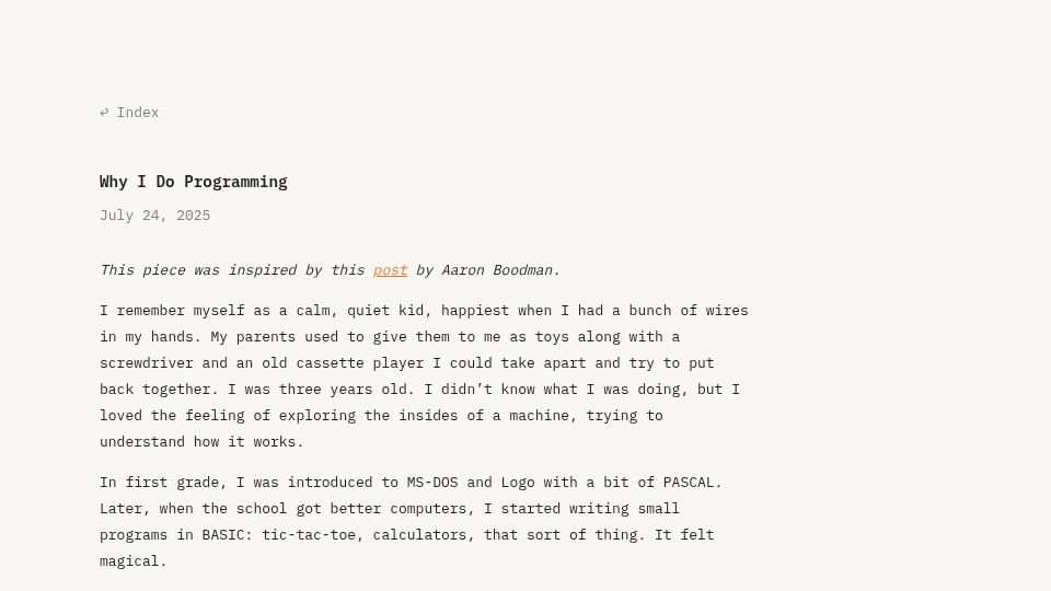 Screenshot of esafev.com: Why I do programming