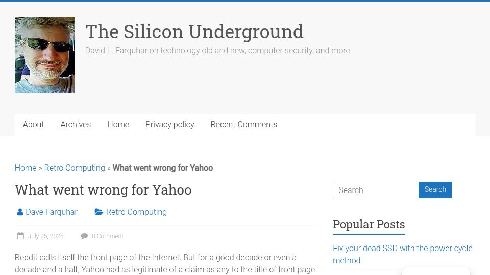 Screenshot of dfarq.homeip.net: What went wrong for Yahoo