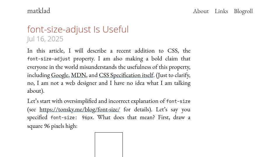 Screenshot of matklad.github.io: Font-size-adjust Is Useful