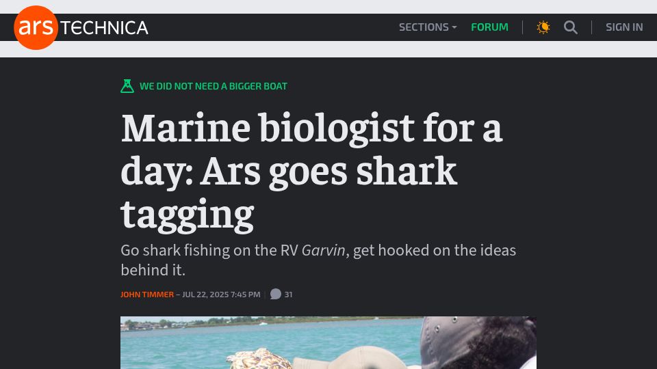 Screenshot of arstechnica.com: Marine biologist for a day: Ars goes shark tagging