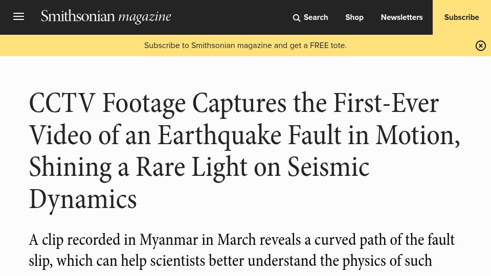 Screenshot of smithsonianmag.com: CCTV footage captures video of an earthquake fault in motion