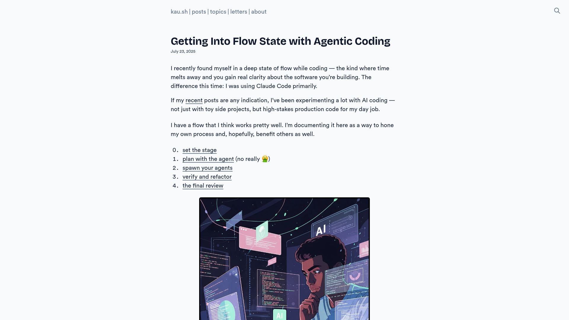 Screenshot of kau.sh: Getting into Flow State with Agentic Coding