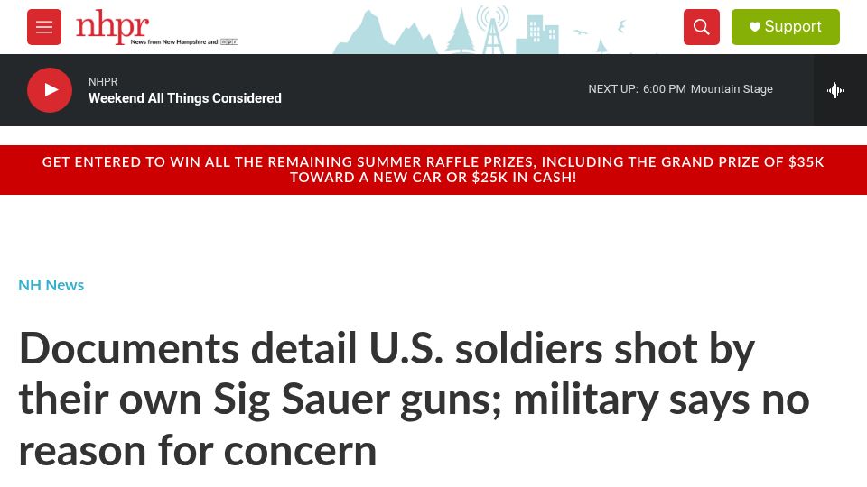 Screenshot of nhpr.org: Documents detail U.S. soldiers shot by their own Sig Sauer guns (2024)