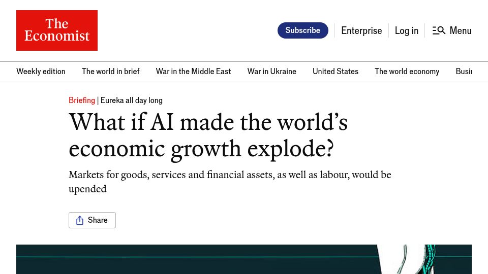 Screenshot of economist.com: What if AI made the world’s economic growth explode?