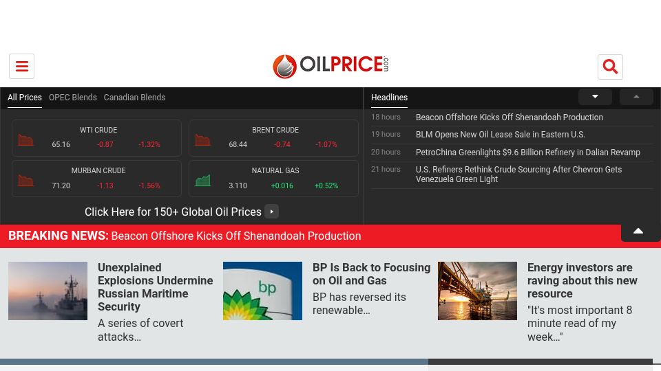 Screenshot of oilprice.com: Dutch Industry Buckles Under Energy Transition and Global Pressure