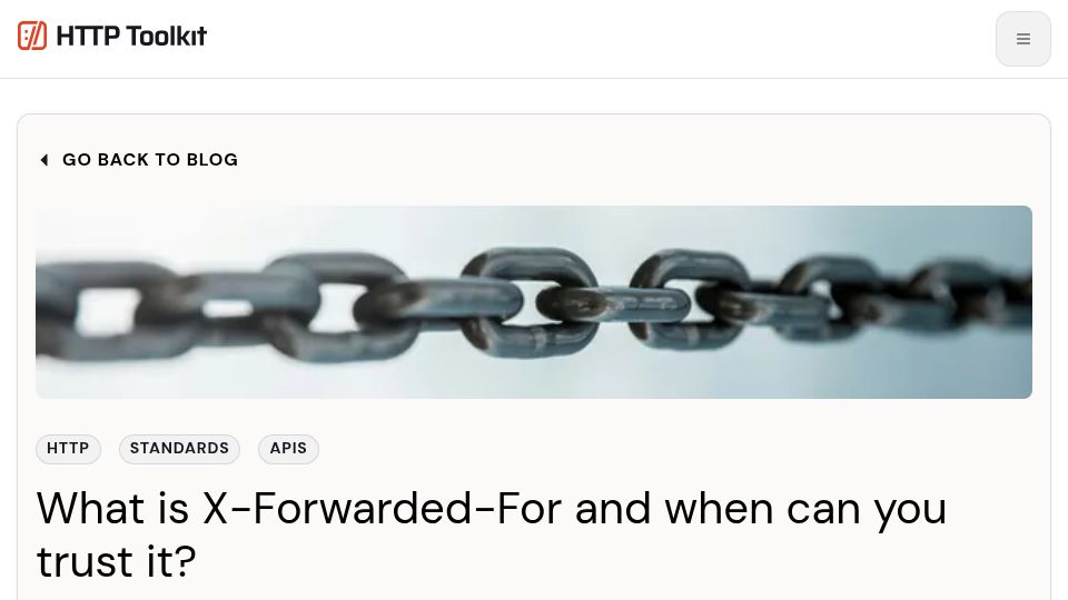 Screenshot of httptoolkit.com: What is X-Forwarded-For and when can you trust it? (2024)