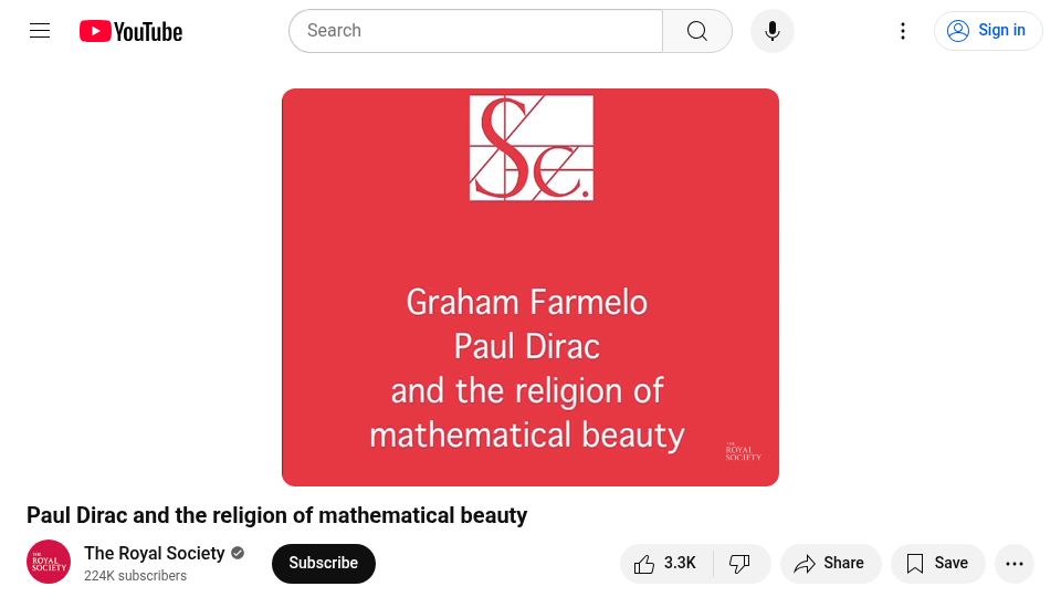 Screenshot of youtube.com: Paul Dirac and the religion of mathematical beauty (2011) [video]