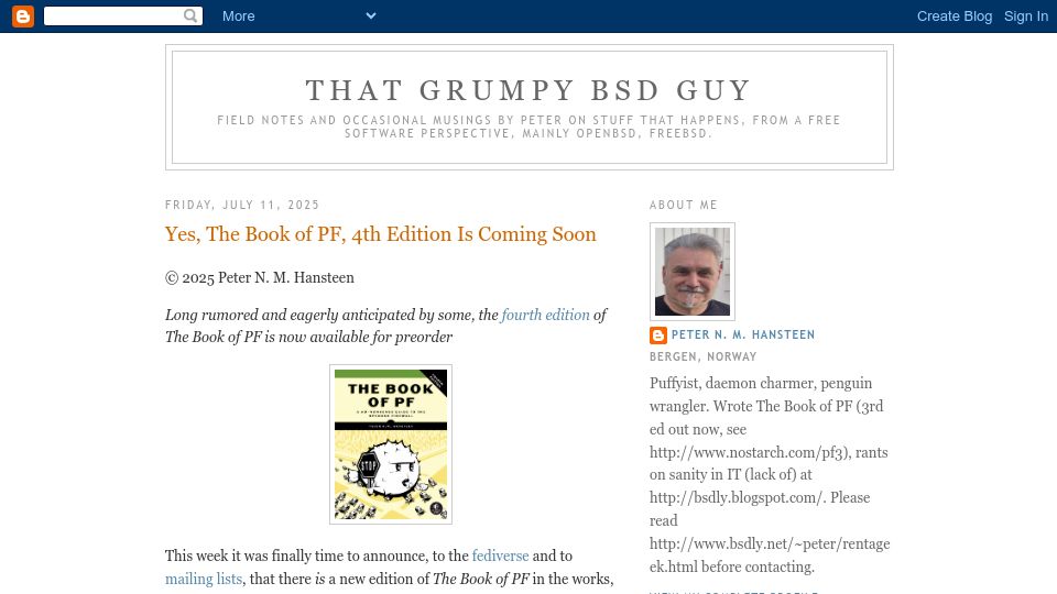 Screenshot of bsdly.blogspot.com: Yes, the Book of PF, Fourth Edition Is Coming Soon