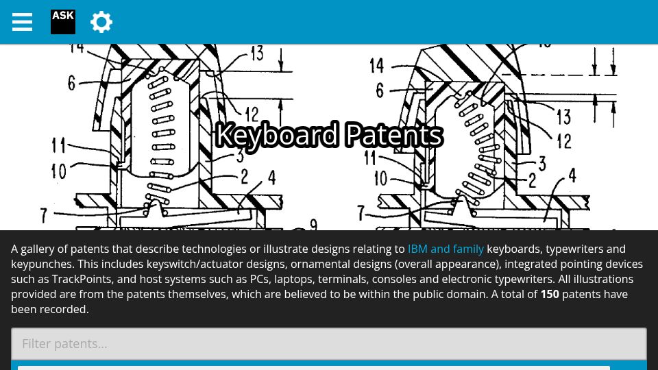 Screenshot of sharktastica.co.uk: IBM Keyboard Patents
