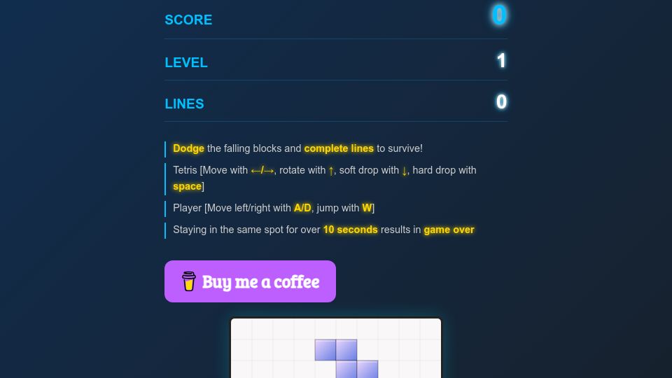 Screenshot of splitris.online: Dual-Brain Challenge Tetris Game