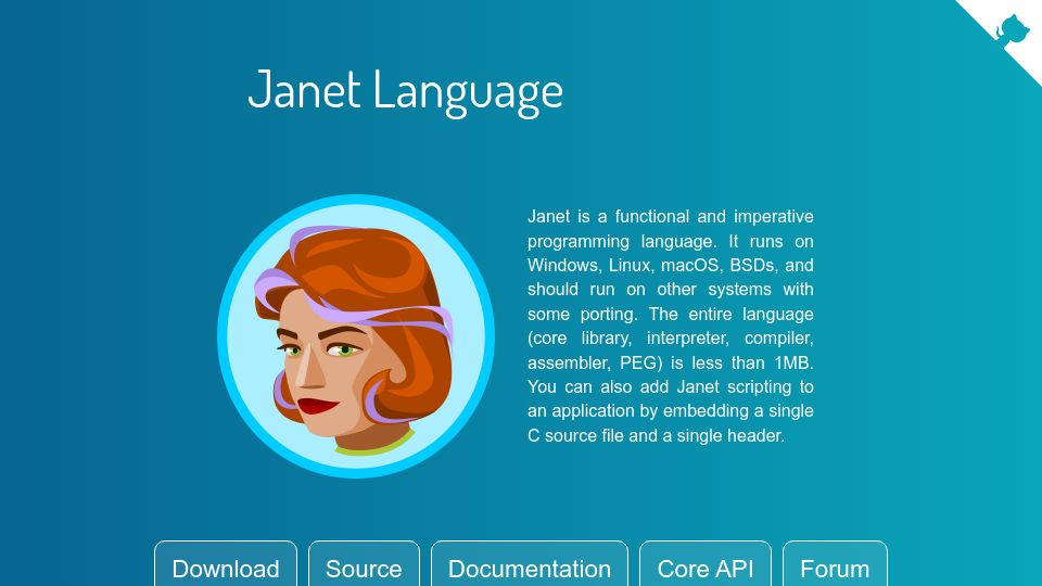 Screenshot of janet-lang.org: Janet: Lightweight, Expressive, Modern Lisp