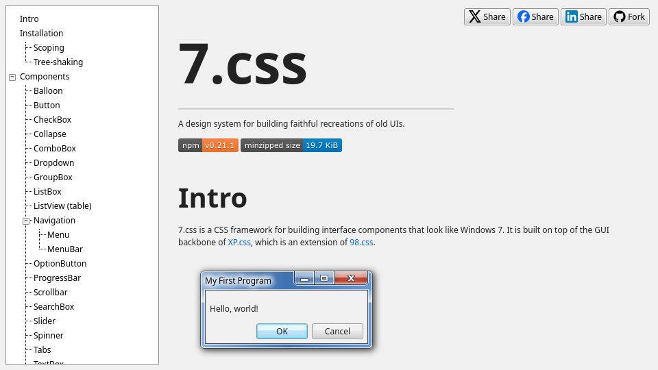 Screenshot of khang-nd.github.io: Show HN: Windows 7 GUI for the web