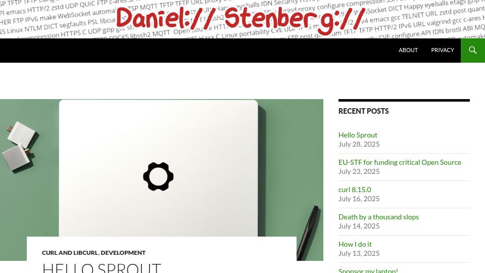 Screenshot of daniel.haxx.se: Hello Sprout
