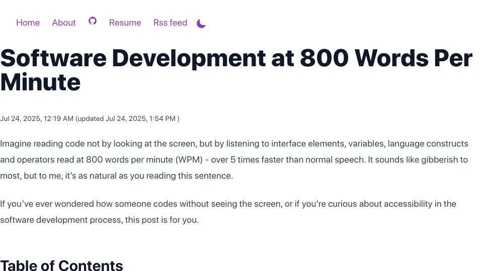 Screenshot of neurrone.com: Software Development at 800 Words per Minute