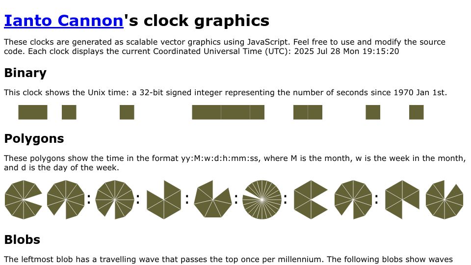 Screenshot of ianto-cannon.github.io: Different Clocks