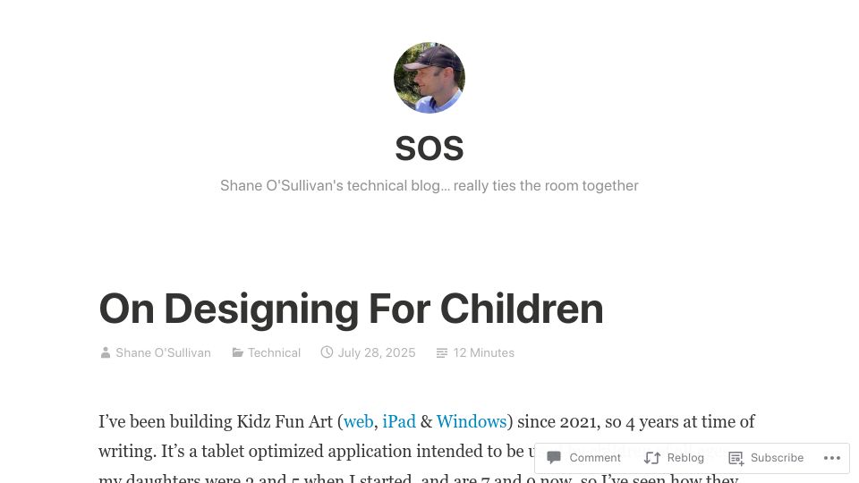 Screenshot of shaneosullivan.wordpress.com: Simplify, then add delightness: On designing for children