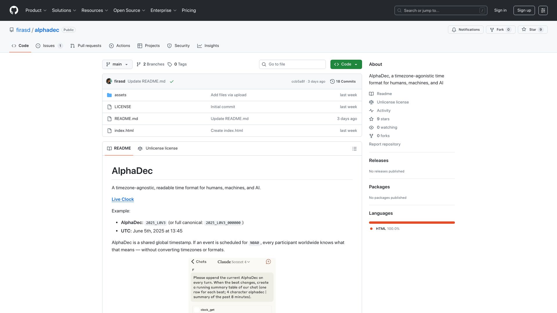 Screenshot of github.com: AlphaDec: A human-readable alternative to ULID/Snowflake IDs