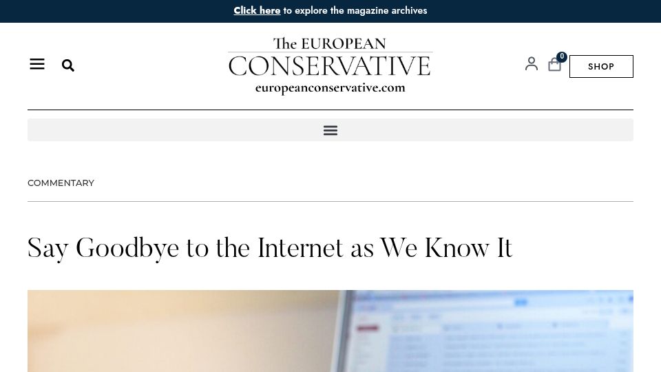 Screenshot of europeanconservative.com: Say Goodbye to the Internet as We Know It