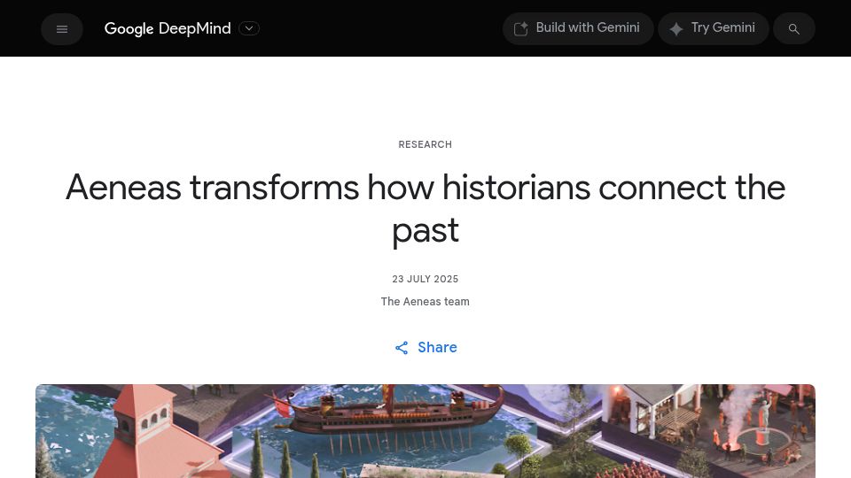 Screenshot of deepmind.google: Aeneas transforms how historians connect the past