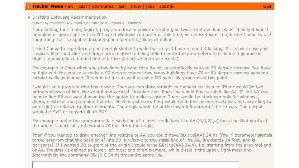 Screenshot of Hacker News post: Drafting Software Recommendation