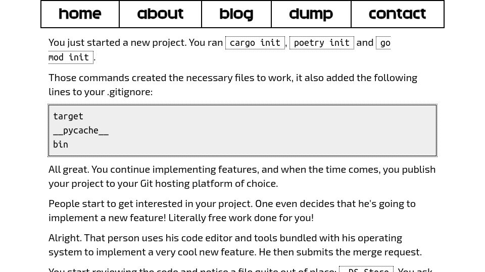 Screenshot of rgbcu.be: .gitignore Is Inherently Sisyphean