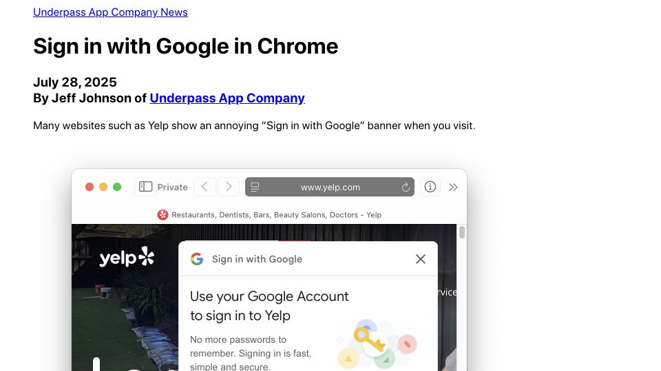 Screenshot of underpassapp.com: Sign in with Google in Chrome