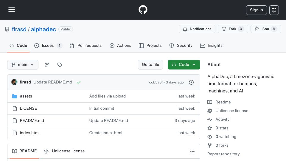 Screenshot of github.com: AlphaDec: A human-readable alternative to ULID/Snowflake IDs