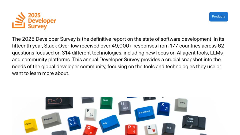 Screenshot of survey.stackoverflow.co: 2025 Stack Overflow Developer Survey Results