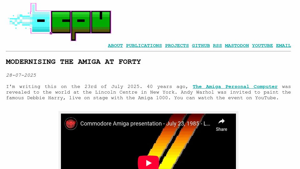 Screenshot of benjamin.computer: Modernising the Amiga at Forty